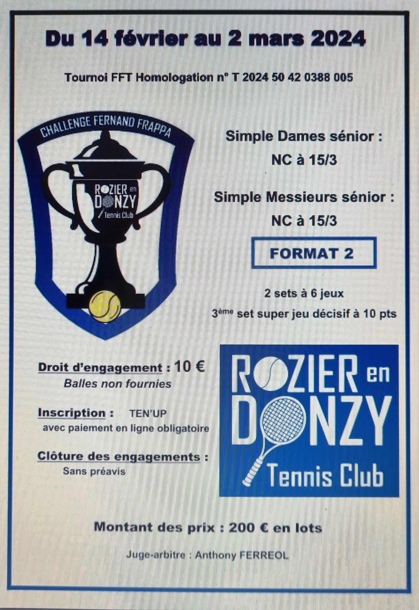 Tournoi Fernand Frappa 2024 Tennis Club Rozier